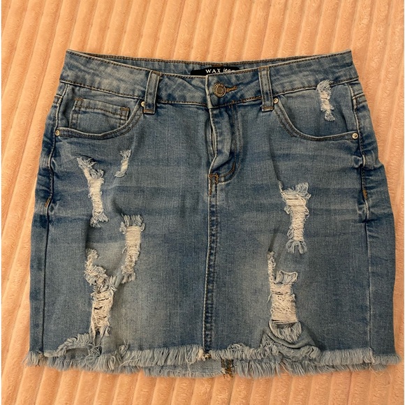 Fashion Nova Distressed Denim Mini Skirt - Size Small - Picture 2 of 5
